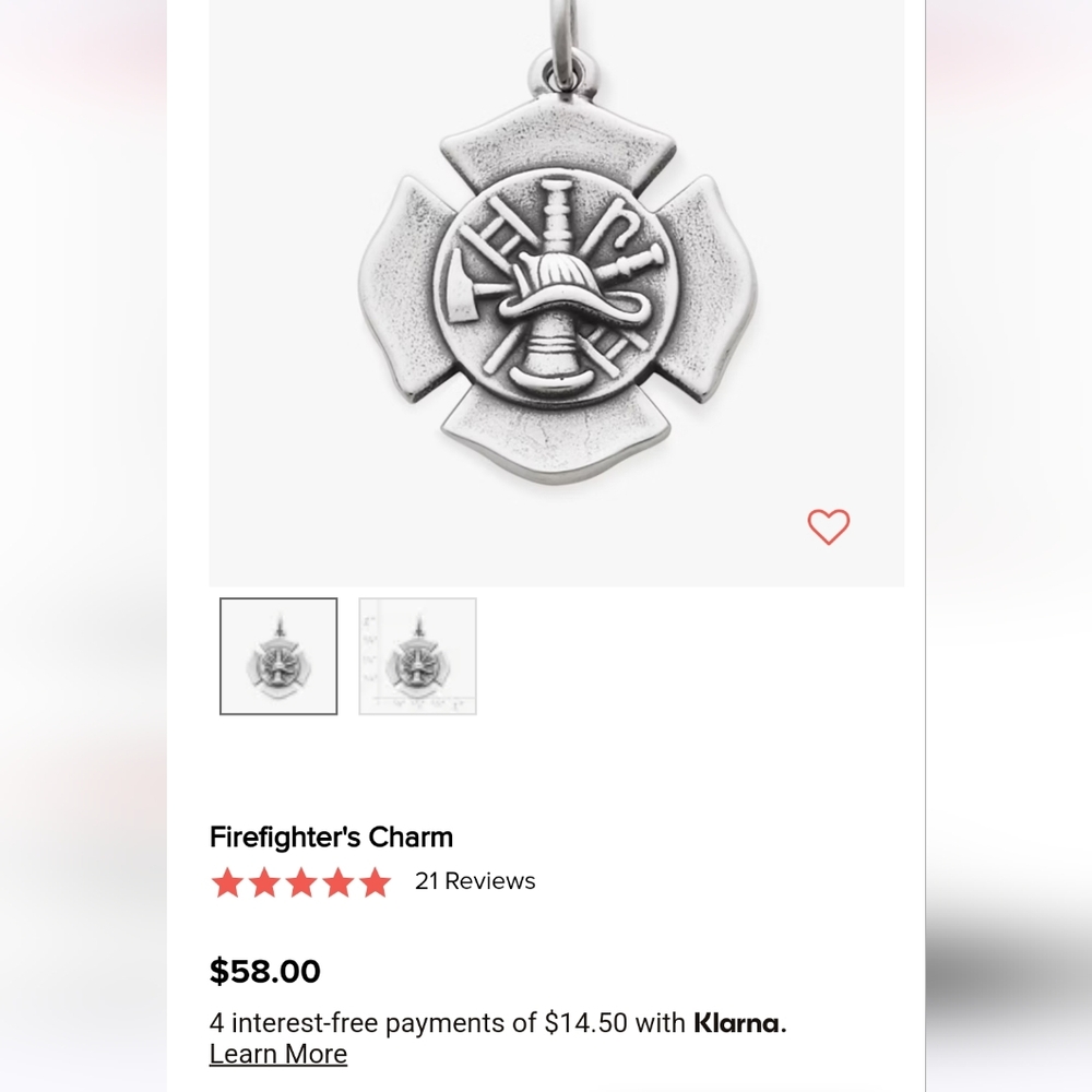 James Avery sterling silver firefighters charm